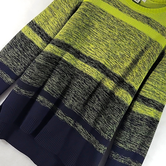 LIZ CLAIBORNE Ombre Neon Yellow Green To Navy Blue Sweater Size L - Picture 6 of 7